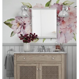 Muravie Big Peonies Floral Wall Decal - Watercolor Floral Sticker for Bedroom Decor - Removable Botanical Huge Wall Stickers (Big Leaf Decals)