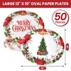 KTCNMER 50 Pcs Christmas Oval Paper Plates 12" X 10"