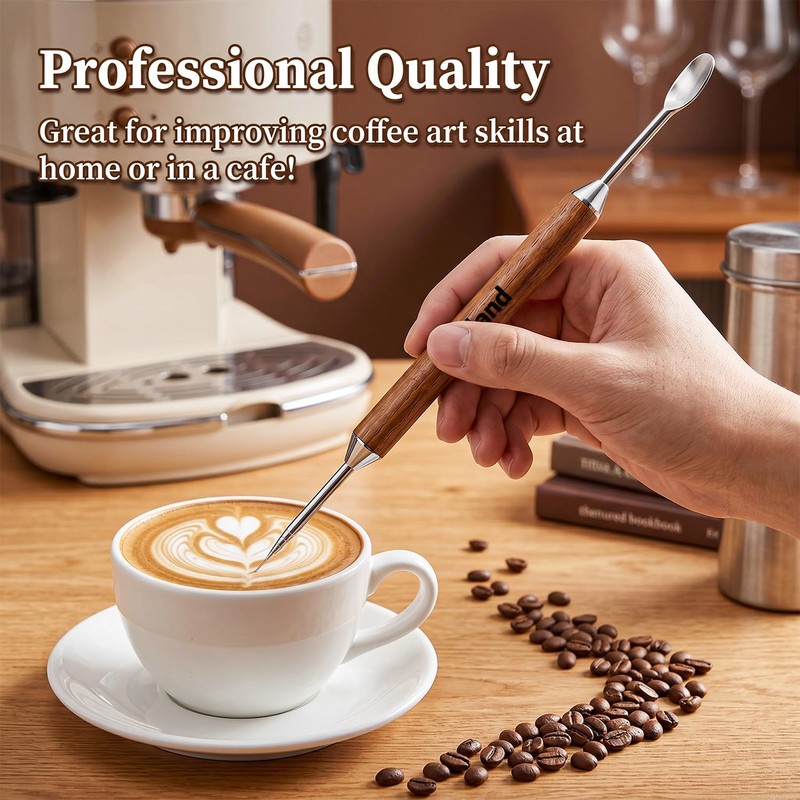 Wood Handle Stainless Steel Coffee Latte Art Pen - Barista