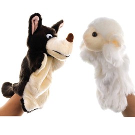 EQLEF Animal Puppets, Realistic Sheep Wolf Puppet Soft Plush Hand Puppets for Playing and Telling Wolf and Lamb Stories
