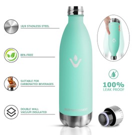 Thermos Flask, 1 Litre, Suitable for Carbonated Drinks, Insulated Flask, BPA-Free, Leak-Proof, Vacuum Thermos Flask, Stainless Steel Drinking Bottle for Sports, Adults, Children, Football, University