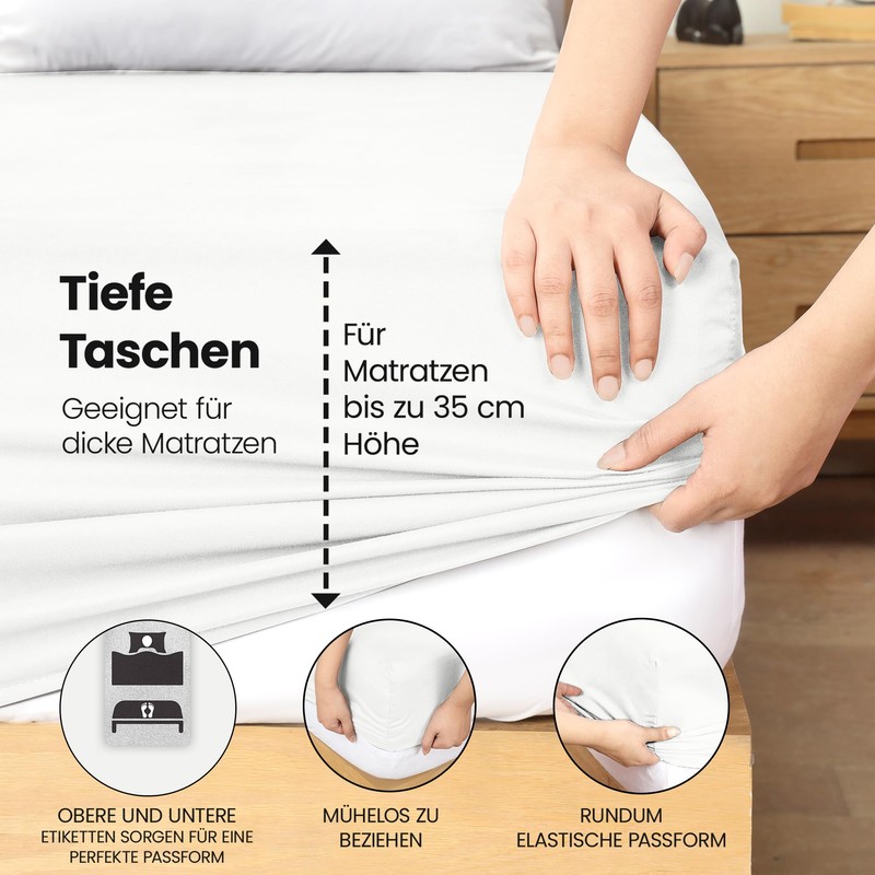 Utopia Bedding, Fitted Sheet, 200 x 200 cm, White, Oeko-Tex