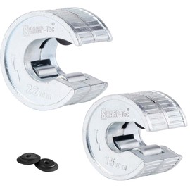 Sharp-tec Pipe Cutter 15mm and 22mm, Copper Pipe Cutter with Zinc Alloy Body, 2 Replacement Tube Cutting Wheels, Round Pipe Slice for Cutting Copper, Brass, PVC, Aluminum