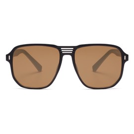 SOJOS Retro Hexagonal Aviator Sunglasses Womens Mens Trendy Rectangle UV400 Shades SJ2398 (SJ2398,Black Brown)