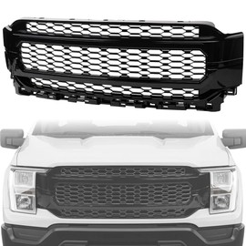 TLAPS 7422440586570 Compatible With 2021-2023 Ford F150 Glossy Black Honeycomb Mesh Front Bumper Grill Grille