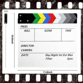 White Wooden Movie Film Clap Board, 12"x11" Clapper Board Wooden Film Movie Clapboard Accessory