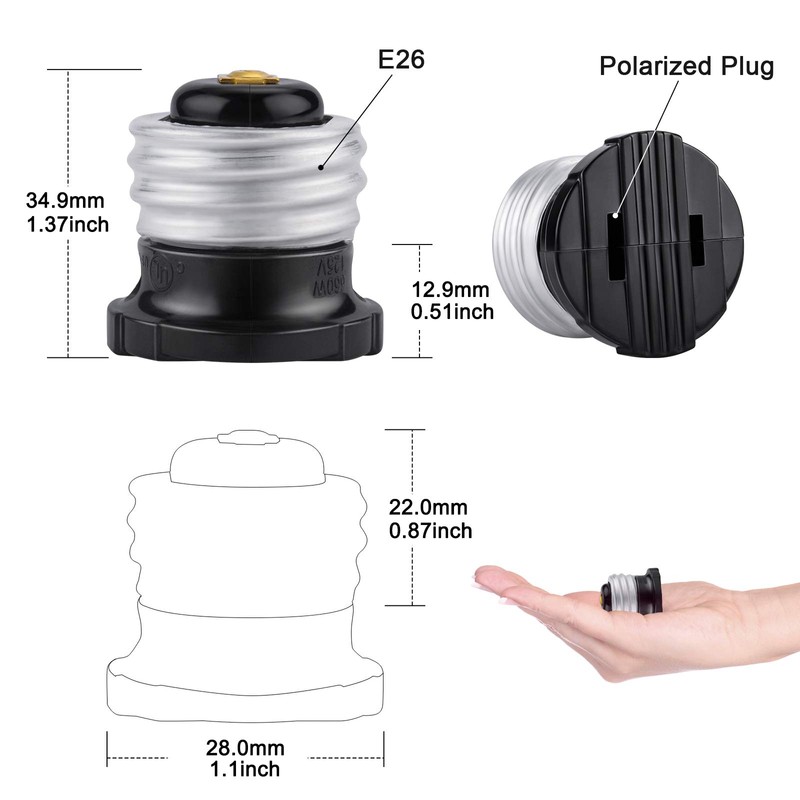 DiCUNO UL Listed E26 Light Socket to Plug Adapter, 2