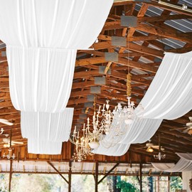 6 Panels White Ceiling Drapes for Wedding, 5ftx40ft Ceiling Drapes Smooth Satin Fabric Curtain Wedding Arch Draping Fabric Romantic Ceiling Decorations for Weddings Party Ceremony Stage