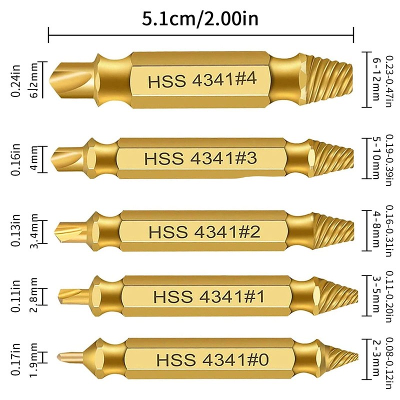 Screw Extractor Set 6 Different Screwdriver Types HSS 4341 Damaged