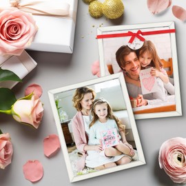 Frametory Enamel Picture Frame - 8x10 Silver Metal Edge White Enamel Picture Frame With Easel and Velvet Back for Tabletop Display, Bookshelf, 8x10 Wall Decor, Photo Frames, Picture Display-2 Set