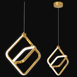 BNHHLZ Modern LED Chandelier Gold Rectangular Pendant Light Fixtures 4000K 20W Dimmable Height Adjustable Pendant Lighting for Dining Room Kitchen Island Bedroom Living Room Foyer（1-Pack）