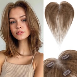 S-noilite Clip in Wispy Bangs Hair Topper Human Hair Bangs Clip for Women, T-part Lace Base Real Hair Topper Hair Piece for Daily Wear(Wispy Bangs,Meduim Brown)