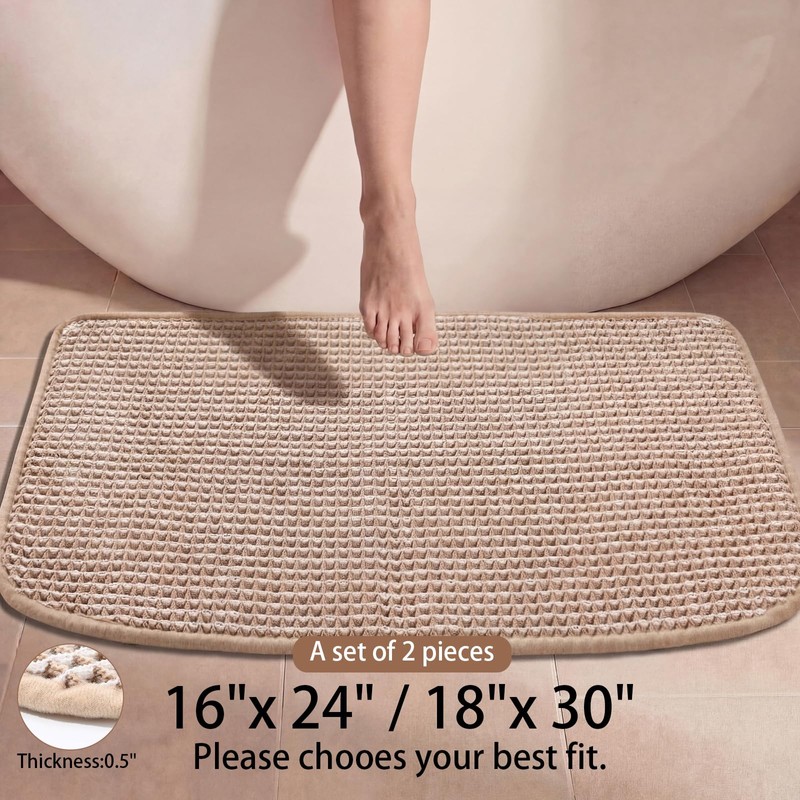 Dunzy Waffle Bath Mat Set of 2 Boho Bathroom Rugs