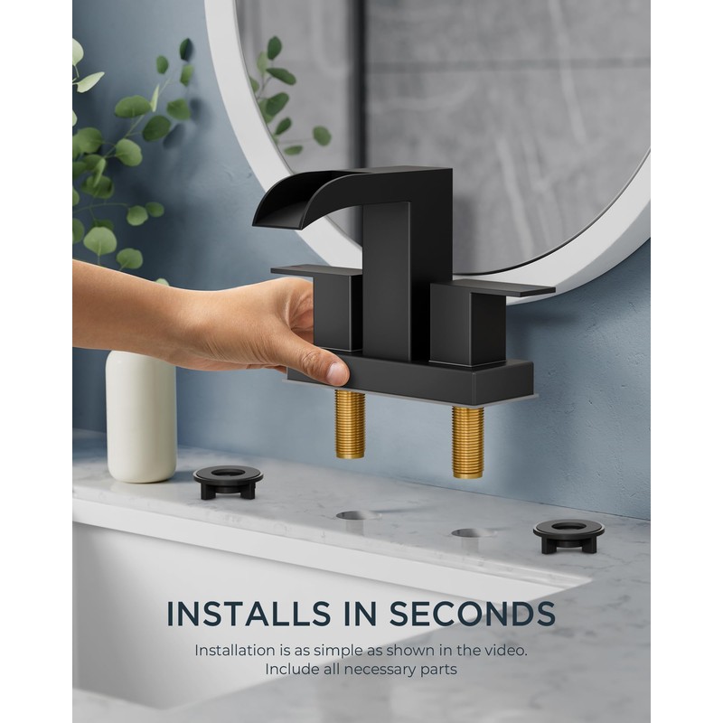 FORIOUS Square Black Bathroom Faucets for 2 Hole or 3