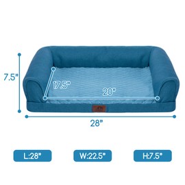Hollypet Orthopedic Dog Bed for Medium Dogs, Supportive Foam Dog Pet Couch with Removable Washable Cover and Non-Slip Bottom, Waterproof Lining Dog Sofa Bed, Blue, M (28 * 22.5 * 7.5)