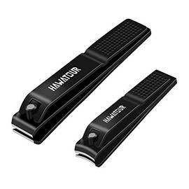 HAWATOUR Juego de cortaúñas, cortadores de uñas ultra afilados y resistentes con estuche de lata visible, color negro