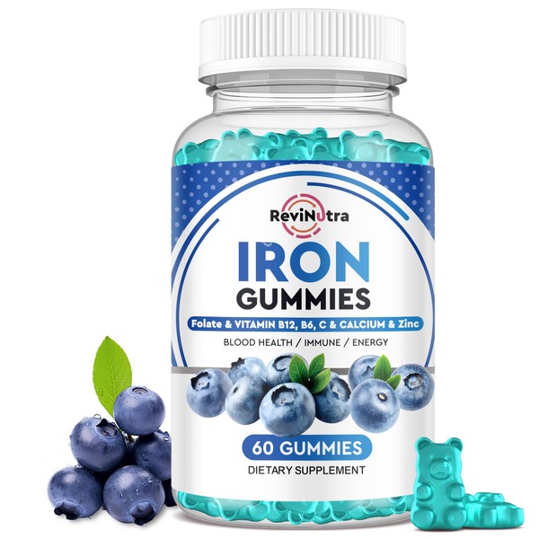 ReviNutra Iron Gummies - with Calcium, Zinc, Folate & Vitamin