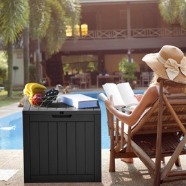 YITAHOME 30 Gallon Deck Box Outdoor Storage Box, Waterproof Resin Package Delivery and Storage Box with Lockable Lid for Patio Furniture Cushions, Pool Accessories, Garden Tools, Black