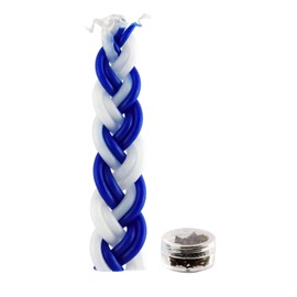 12 Havdalah Sets of Braided Blue and White Candles with a Small Container of Besomim
