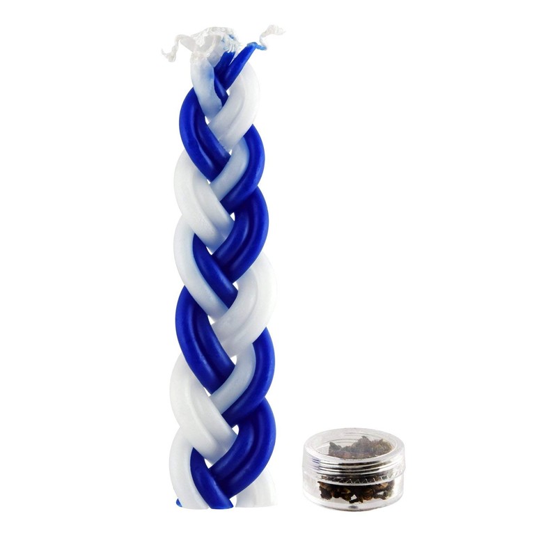 12 Havdalah Sets of Braided Blue and White Candles with