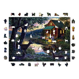 Wooden.City Wooden Puzzle 750 Pieces - Evening at The Lakehouse - Adult Children Animal Puzzle - Colourful Unique Animal Shape - Home Decoration - Gift Educational Toy - Great Toy - 51.9 x 37.5 cm