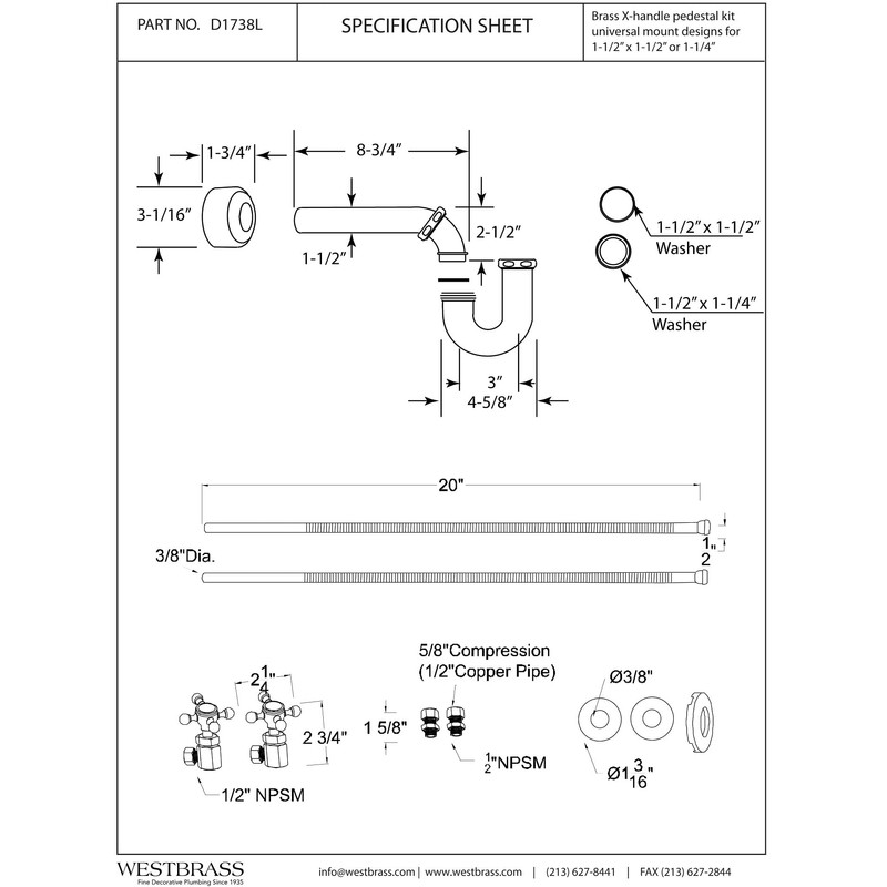 Westbrass D1738L-01 Victorian Style Freestanding Lavatory Pedestal Sink Kit with