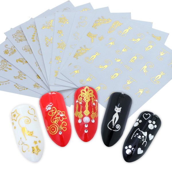 30Sheets Gold Silver Nail Art Water Transfer Decals Metallic Nail Stickers Butterfly Lace Flower Dream Catcher Feather Nail Decorations