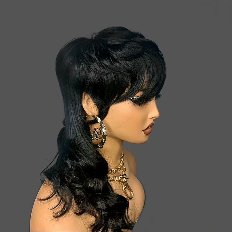 Mullet Pixie Cut Body Wave Glueless Wigs for Women Natural