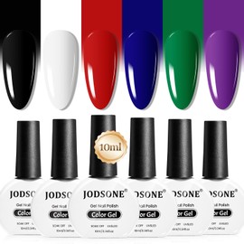 JODSONE 10ml Gel Nail Polish Set 6Colors Black White Red Deep Blue Dark Green Deep Purple All Seasons Neutral Soak off LED Lamp Gel Manicure Set for Nail Art