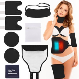 Castor Oil Pack Wrap, 8 Pcs Organic Cotton Castor Oil Pack Kit for Liver Detox, Stomach, Belly, Neck, Breast, Knee - Reusable Pads Kit for Hot/Cold Compress with Adjustable Elastic Strap - Black