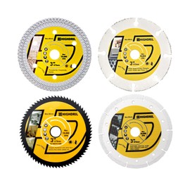 HIGHDRIL 3" 75mm Circular Saw Blade Set 4pcs - Diamond/HSS/Carbide Cutting Disc for Angle Grinder Cutting Porcelain Tile Ceramic Marble Granite Wood Plastic Metal