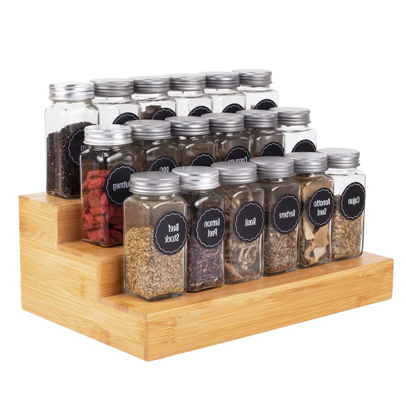 MillTu Bamboo Spice Rack Organizer for Cabinet 3 Tier Countertop