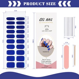 YECIRALA 1 Sheet 20 Tips Semi Cured Gel Nail Strips Kit (Chrome Blue) Salon-Quality Metallic Shine Blue Semi Cured Nail Polish Strips Gel Nail Stickers Full Nail Wraps with Nail File & Wooden Stick