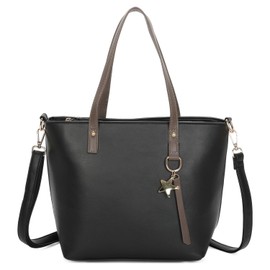 Superbia Two-Toned Tote Bag with Star Details, Medium Size 34x25x14 cm, Multiple Pockets, Detachable Strap (Black)