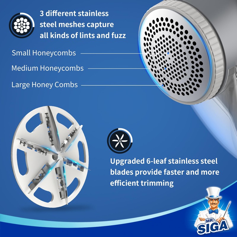 MR.SIGA Fabric Shaver and Lint Remover with 2 Speeds, Rechargeable