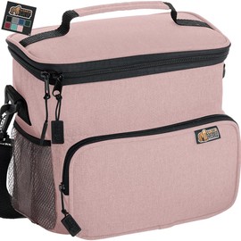 GORILLA GRIP Reusable Insulated Lunch Box Bag for Women Men, Large Leakproof Soft Cooler Bags, Multiple Compartments, Mesh Pockets, Adjustable Strap, Food Tote Keeps Drinks Cold, 8L, 10x9, Pink