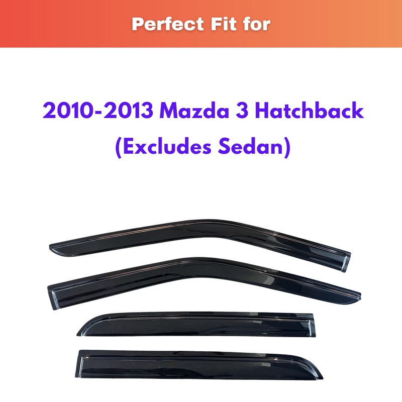 KPY Rain Guards Fit for 2010-2013 Mazda 3 Hatchback, Out-Channel