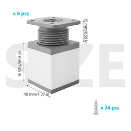 Pack of 6 Adjustable Furniture Feet, 40 x 40 x 50 mm Feet for Furniture (Expandable 15 mm), Square Aluminium Alloy Adjustable Furniture Feet, Cabinet Feet, Feet for Chest of Drawers for Individual DIY