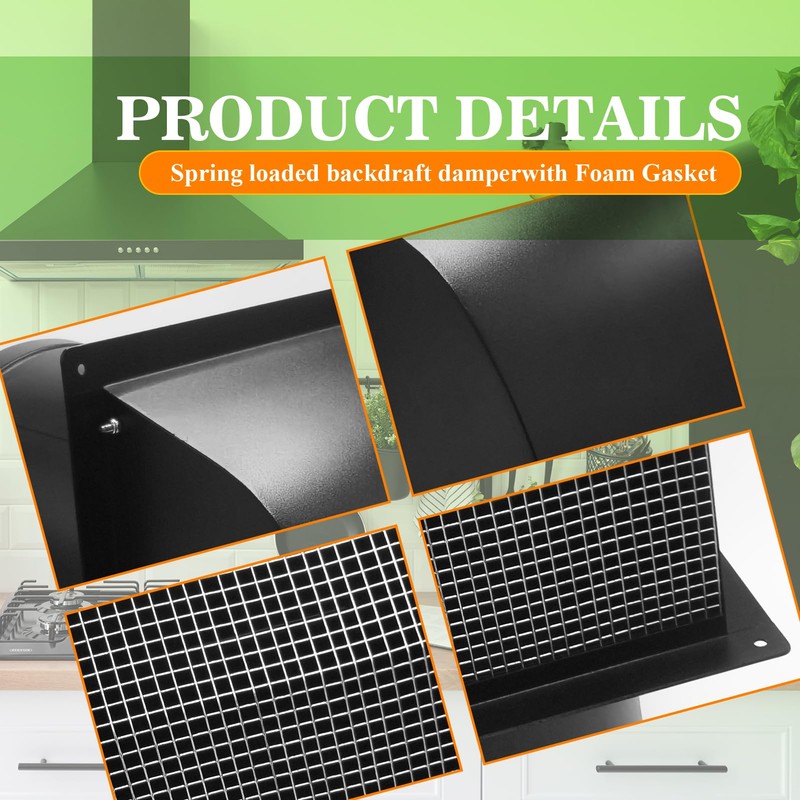 10 Inch Black Hooded Wall Vent Cover with Screen and