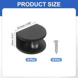 PATIKIL 8 Pcs Adjustable Frameless Glass Shelf Bracket, 6-8 mm Shower Glass Clamp Clip Wall Mounted Zinc Alloy Clamp Holder Half Round for Wall Wood Shower Acrylic Shelf Brushed, Black