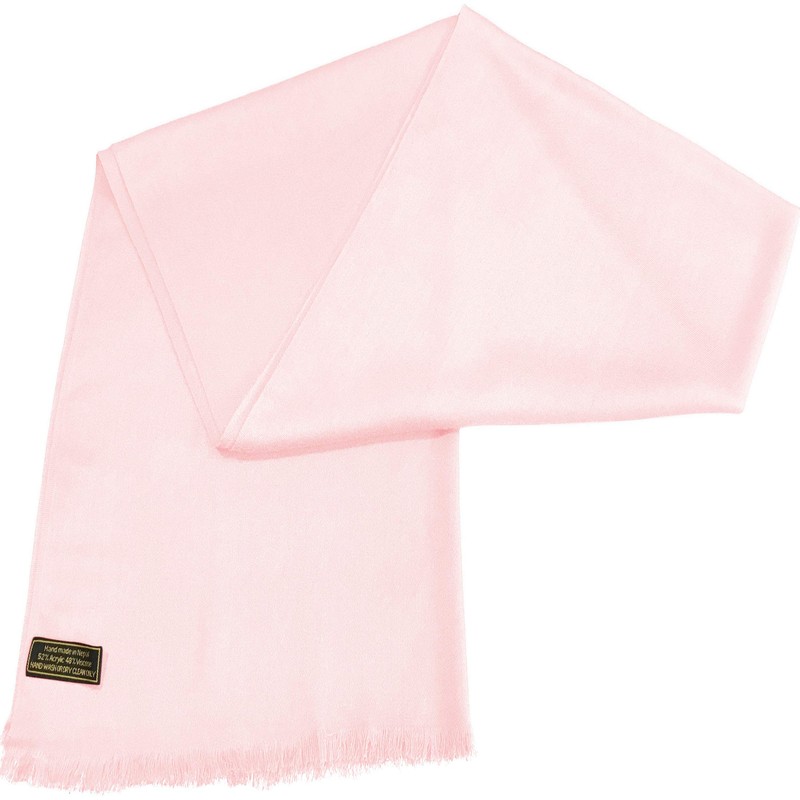 CJ Apparel Light Pink Solid Color Fringe Design Nepalese Shawl