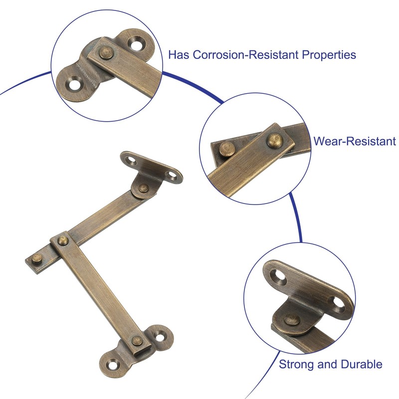 sourcing map 2 Pcs Brass Lid Folding Support Hinge, 3"