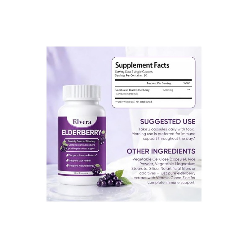 Elvera Gut Support Complex - Organic Black Elderberry Soft Capsules