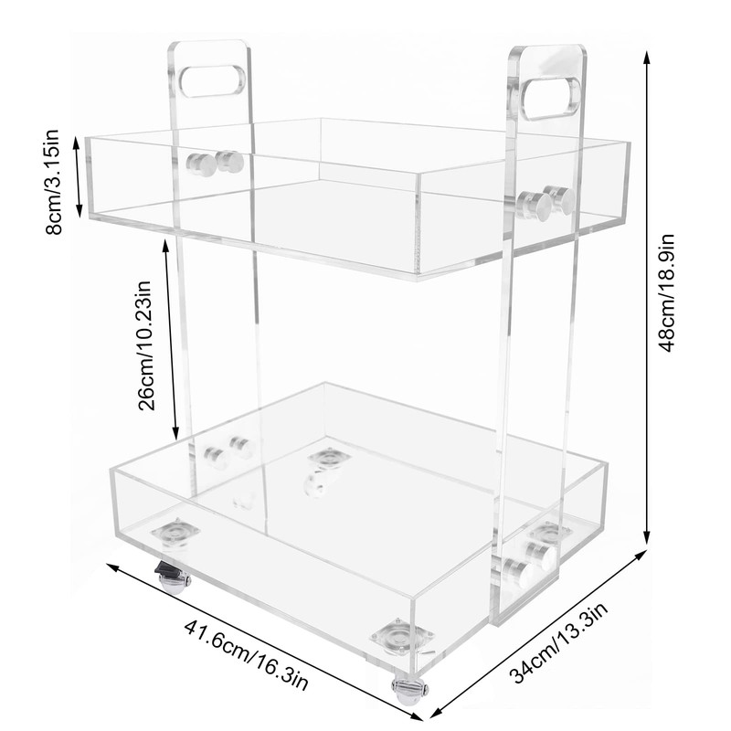 VPABES 2-Tier Small Acrylic Rolling Cart with Wheels,Mobile Side Table