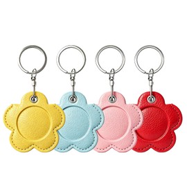 JDHTMTCBGX 4 Pack Leather Tracker Cover Compatible with Airtag Holder Case with Keychain Ring GPS Tracker Case for Keys Bags Pets
