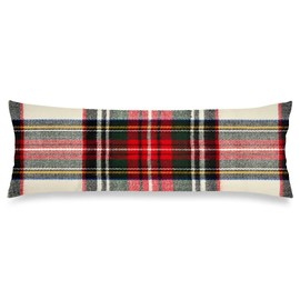 Plaid Body Pillow Cover Red and White Plaid Scottish Tartan Pattern Cushion Long Pillowcase with Zipper Farmhouse Pillow Covers Decorative Soft Large Bedding Pillow Cases for Bedroom,Couch,20"x54"