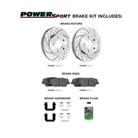 Power Sport Front Brakes Pads and Rotors Kit| Front Brakes Rotors| Front Rotors And Brake Pads Kit| Semi Met Brakes and Rotors| Brake Kit|Hardware| Fit 1989-1990 Ford Thunderbird, Mercury Cougar