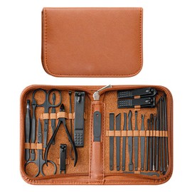 Manicure Set Professional Nail Clippers Pedicure Kit, 26pcs Stainless Steel Nail Care Tools for Thick Nails, Portable Grooming Care Kits with Travel Leather Case for Home Workplace Travel Gift Giving Salon (Brown)