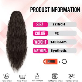 rosmile Corn Wave Drawstring Ponytail 140 Grams Natural Brown Wave Ponytail Clip in Extension 22 Inches Synthetic Corn Curly Wave Ponytail for Black Women(2,Black Brown)