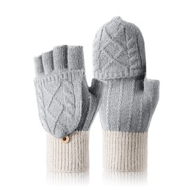 Fingerless Gloves for Women - Ladies Winter Warm Thermal Mitten Soft Knitted Convertible Flip Top Gloves for Women UK